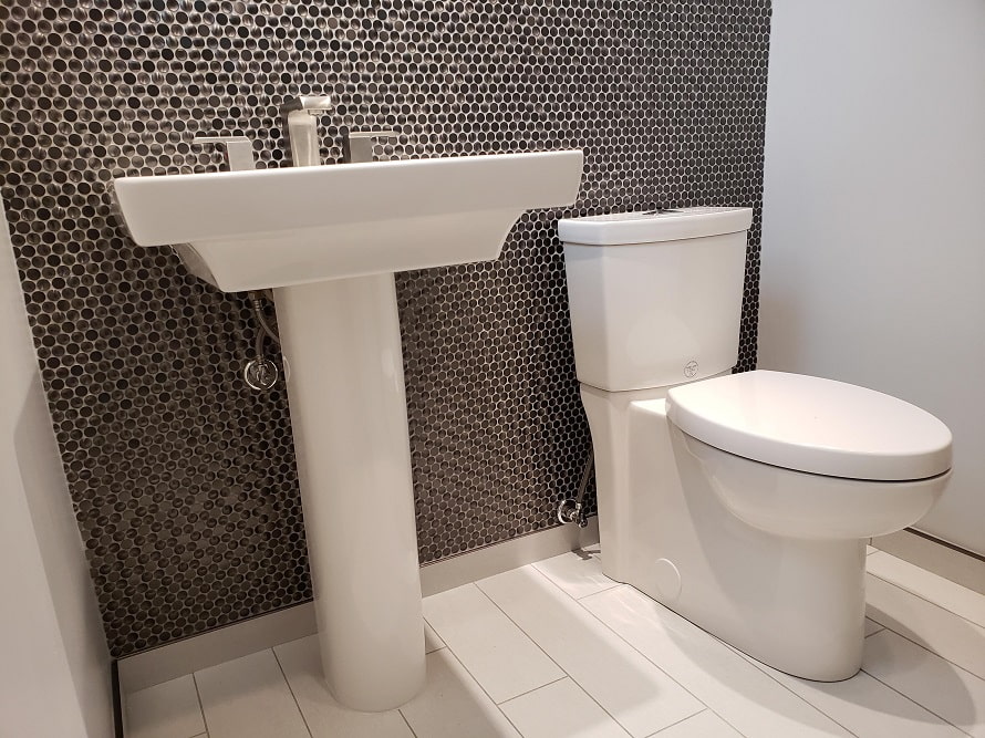 Sink and toilet in bathroom, Chicago, IL